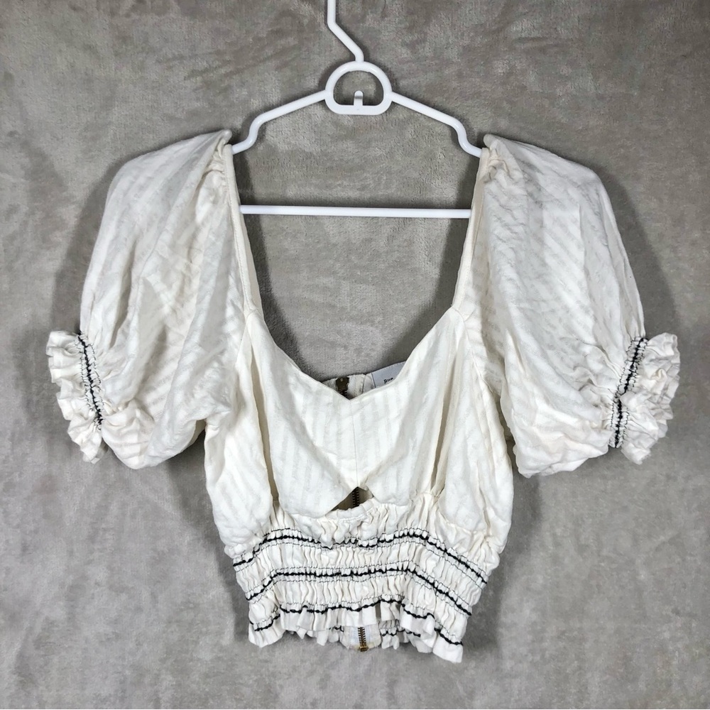 Rue Stiic Puff Sleeve Babydoll Top Size XS White Milkmaid Cottage Farmhouse